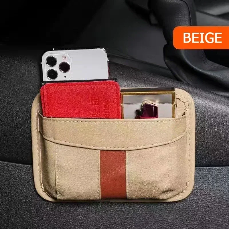 1Pc Universal Multifunction Car PU Leather Storage Box Protable Organizer Box Paste Type Hanging Mobile Phone Storage Shelf