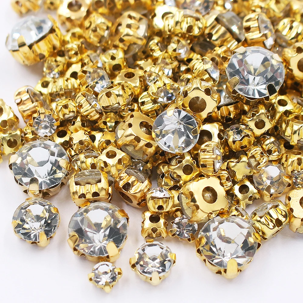 

100pcs-500pcs Mix Size Crystal Glass Stones Gold Claw Rhinestones Strass Trim Sew On Rhinestones For Clothes Fabric Crafts Gems