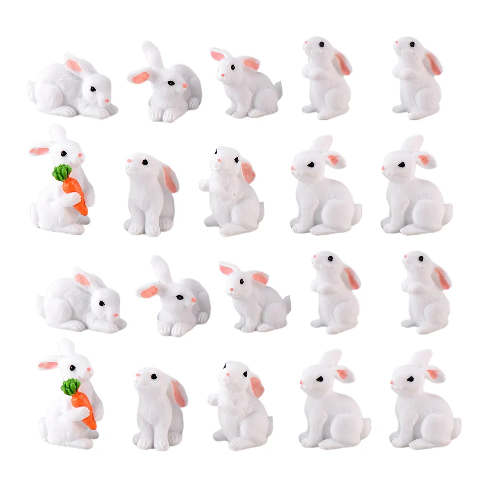 

20Pcs Resin Mini Rabbit Adornment Micro Landscape Ornament Rabbit Craft Decoration(Random Color)