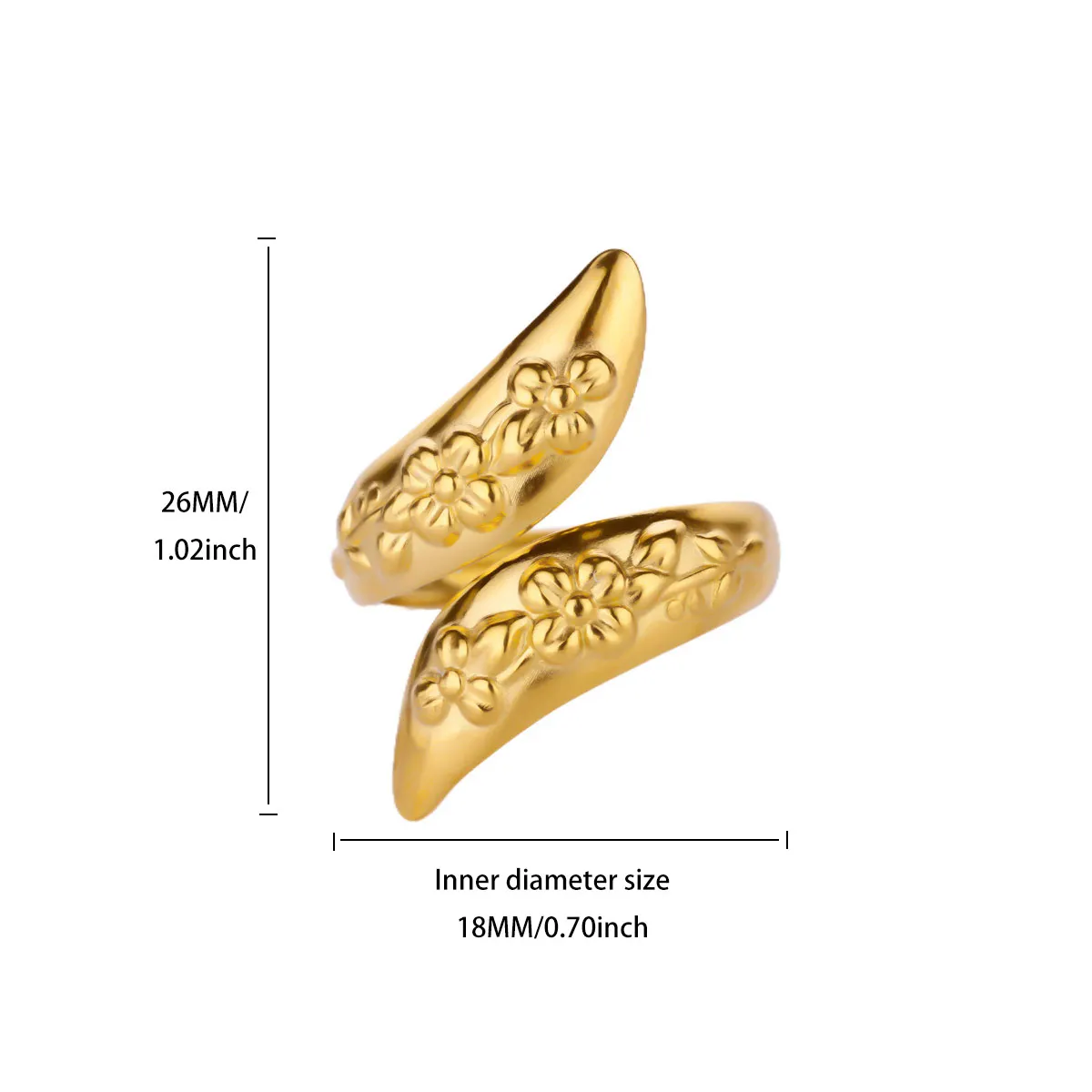 Fashion Geometric Flower Pattern Open Rings Women Gold Color Stainless Steel
