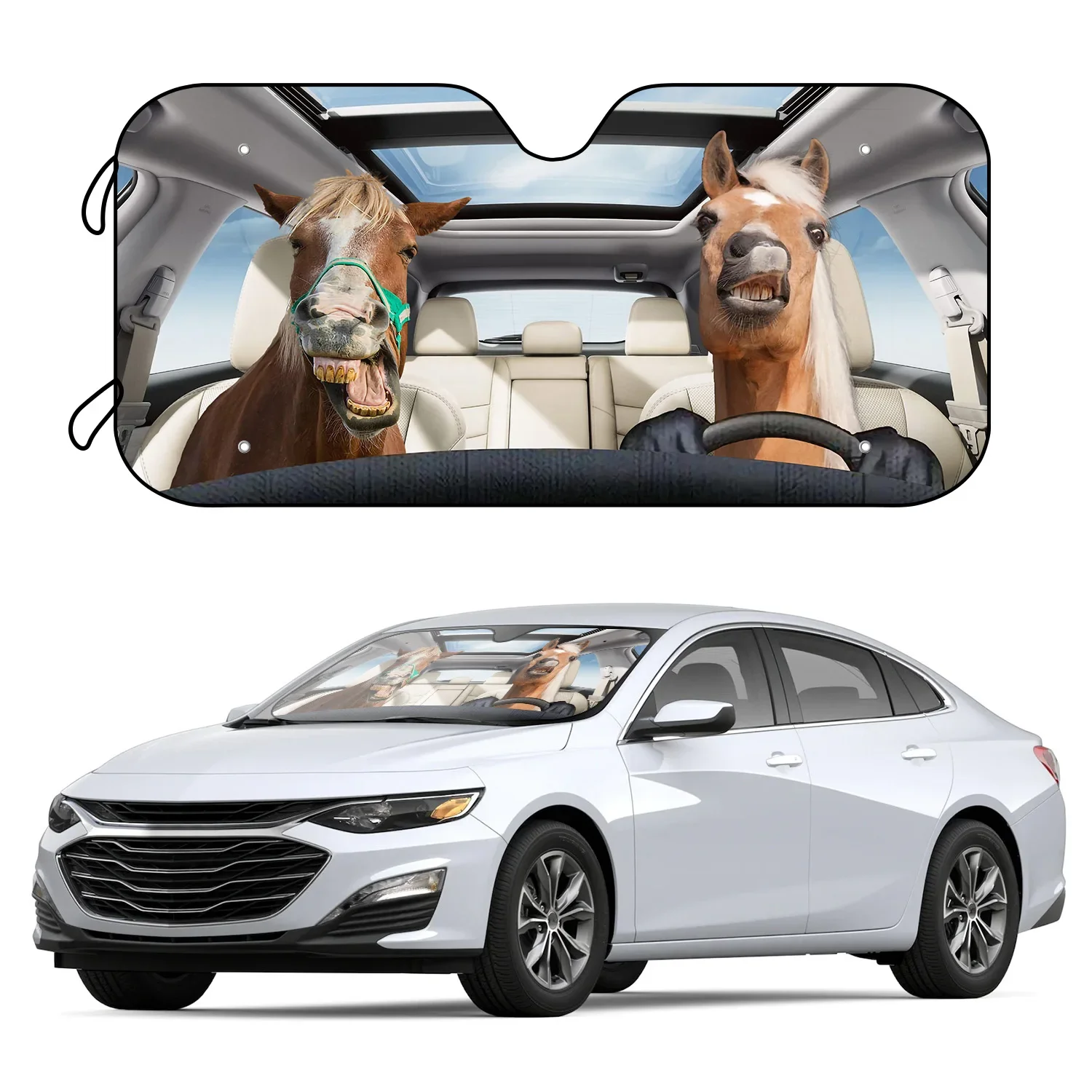 

Keep Your Vehicle Cool and Protected with this Fun Driving Horse Car Windshield Sun Shade - Includes 4 Free Suction Cups!