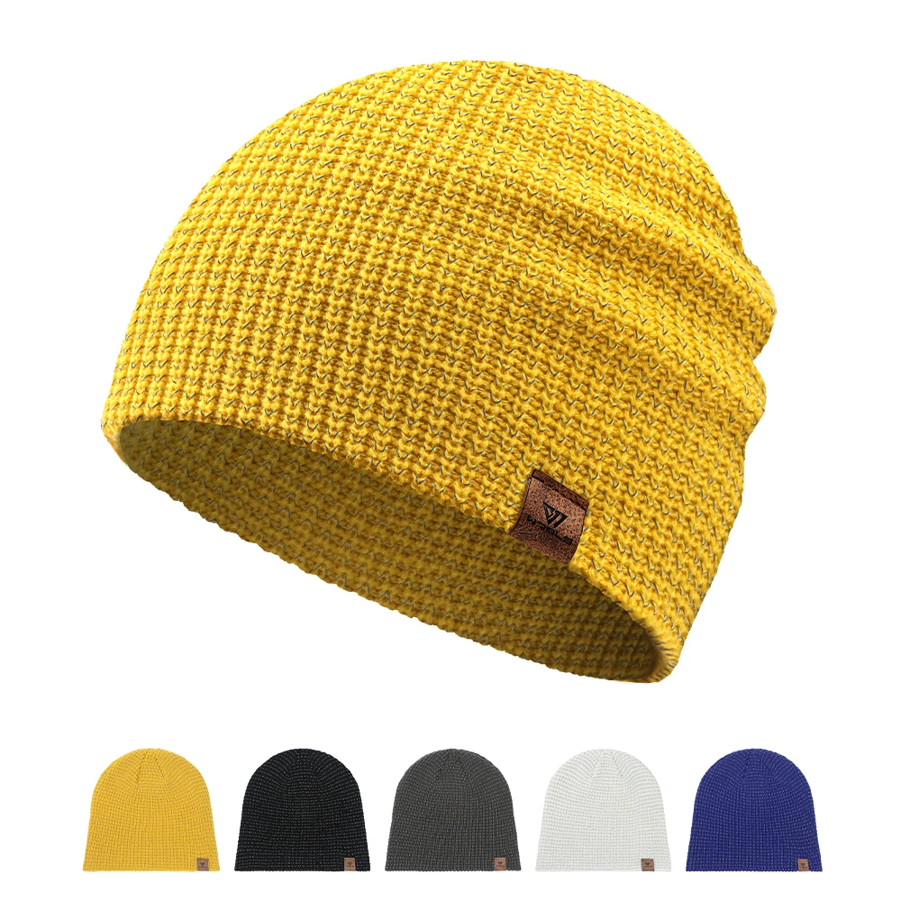 WRELS Winter Knitted Beanie Hats Warm Night Running Reflective Hat Unisex Windproof Ear Protection Cycling Hiking Ski Cap