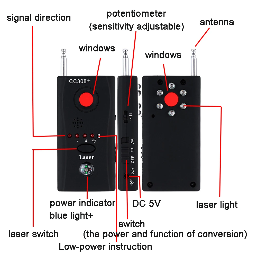 Signal Detector Multi-Function Wireless Camera Lens DV Detect CC308+ Radio Wave Full-range RF GSM Device Finder