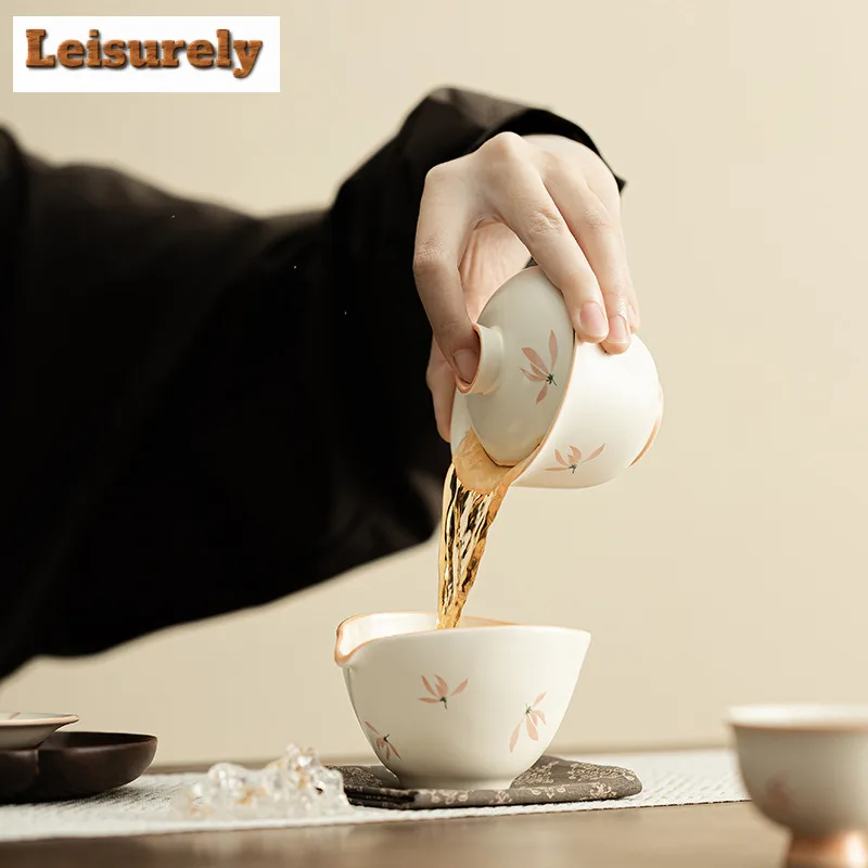 133ml Orchid Wind Chime Gaiwan Creative Sancai Single Non Hot Tea Tureen Tea Making Cover Bowl Drinkware Accessories Supplies
