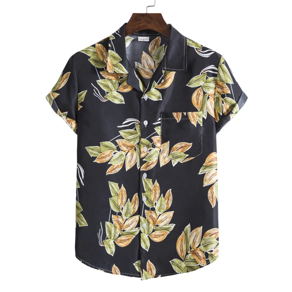 

Asian Size Hawaiian Beach Shirts Men's Short-sleeved Casual Blouse Seaside Vacation Quick-drying Clothes Loose Floral Tops