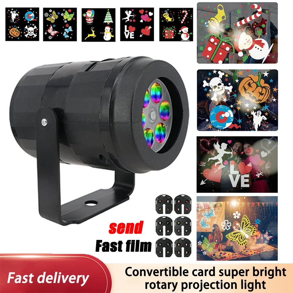 New Rotary Projection Lights 6 Change Card Non-Fading Led Lamps Laser Projector Christmas Stage DJ Holiday Party Pattern Gifts