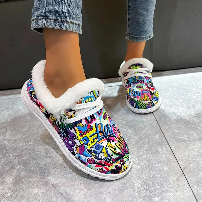 

Mixed Colors Lace Up Women's Vulcanized Sneakers Shoes for Women 2023 Short Plush Women Sneakers Casual Round Head Ladies Shoes