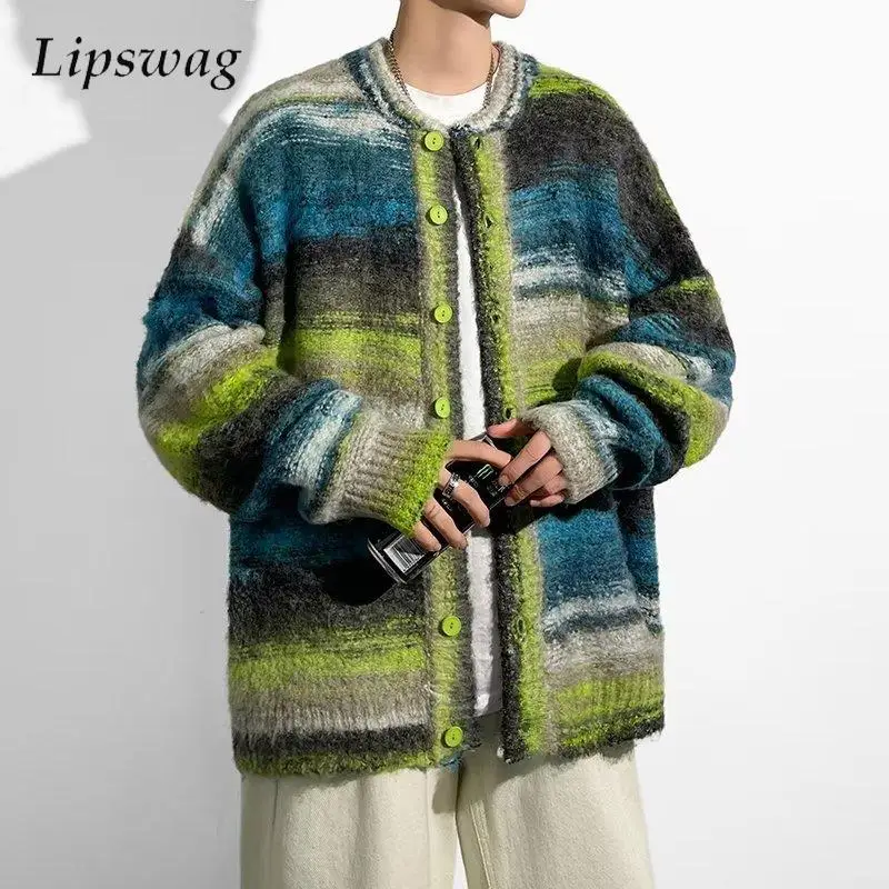 Y2KMensClothingAutumnWinterFashionLooseKnittingCardiganSweaterForMenCasualLong