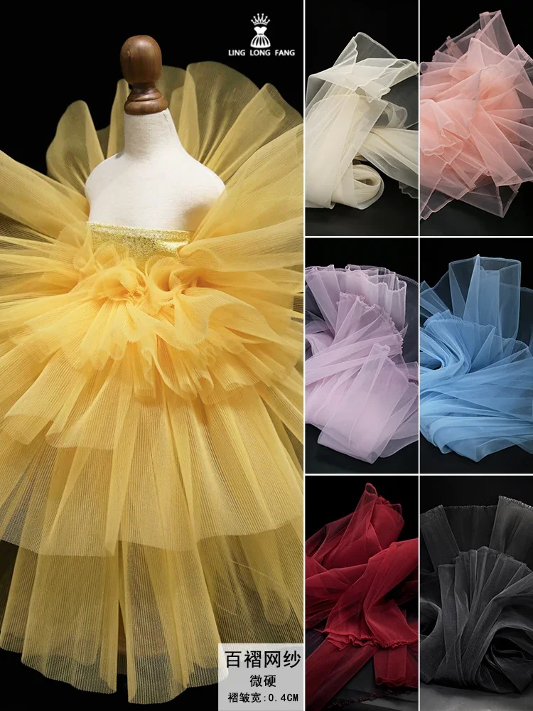 Miyake Plastic Texture Pleated 3D Modeling Hard Mesh Fabric Pleated Stiff Dance Wear Decoration Wedding Dress Fabric