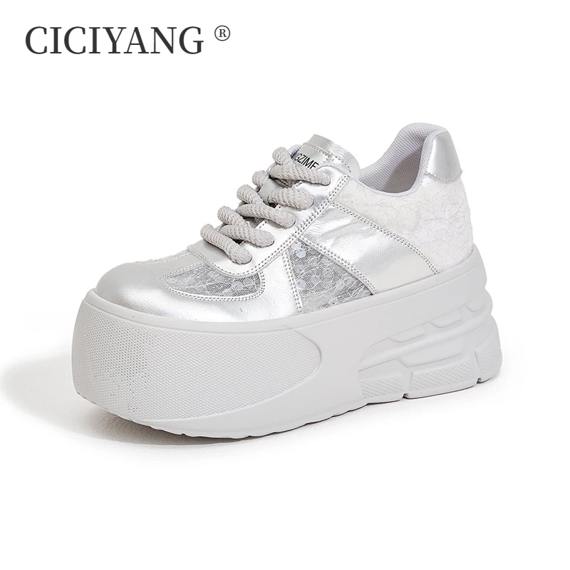 CICIYANG Platform Training Shoes for Women Summe 2024 New Hollow Mesh Sneakers Ladies Wedges Board Shoes Casual Sports Shoes