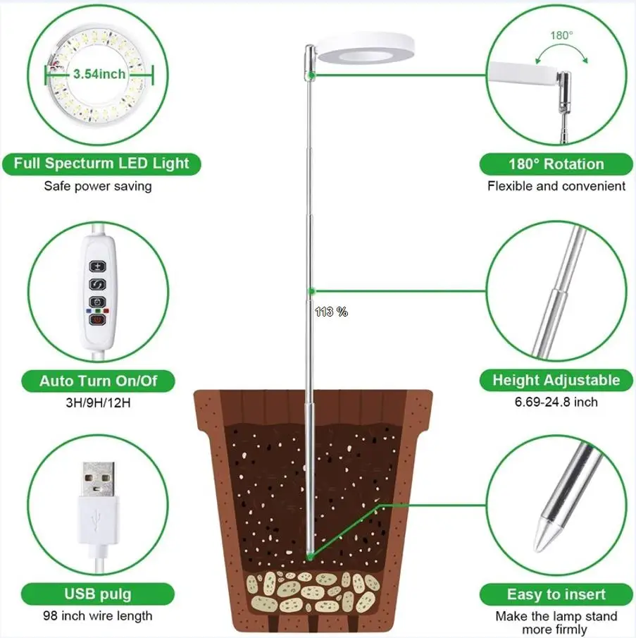 LED telescopic plant light growth light angel ring succulent red blue full spectrum flower succulent plant fill