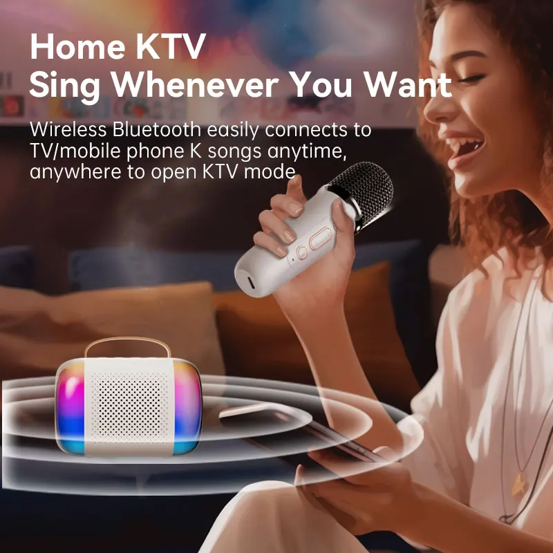 Basix Microphone Speaker Karaoke Machine Portable Bluetooth 5.3 with 2 Wireless Microphones Home Family Singing Children's Gifts