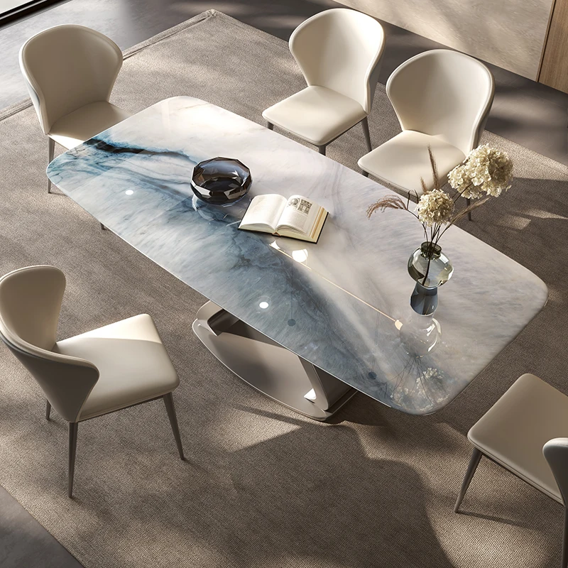 

High end dining table, microcrystalline stone living room, household light luxury, modern marble colored crystal dining table