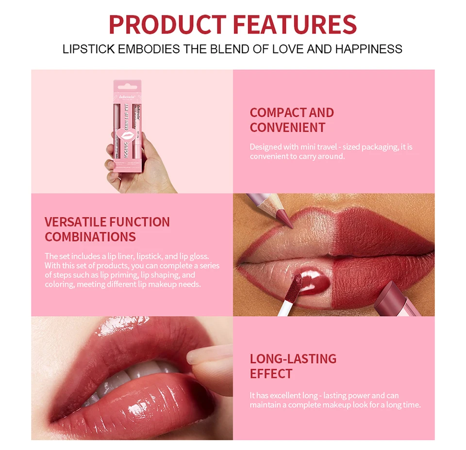 Waterproof Lipstick  Lipliner Set - Long Lasting Matte Mini Makeup 3pcs