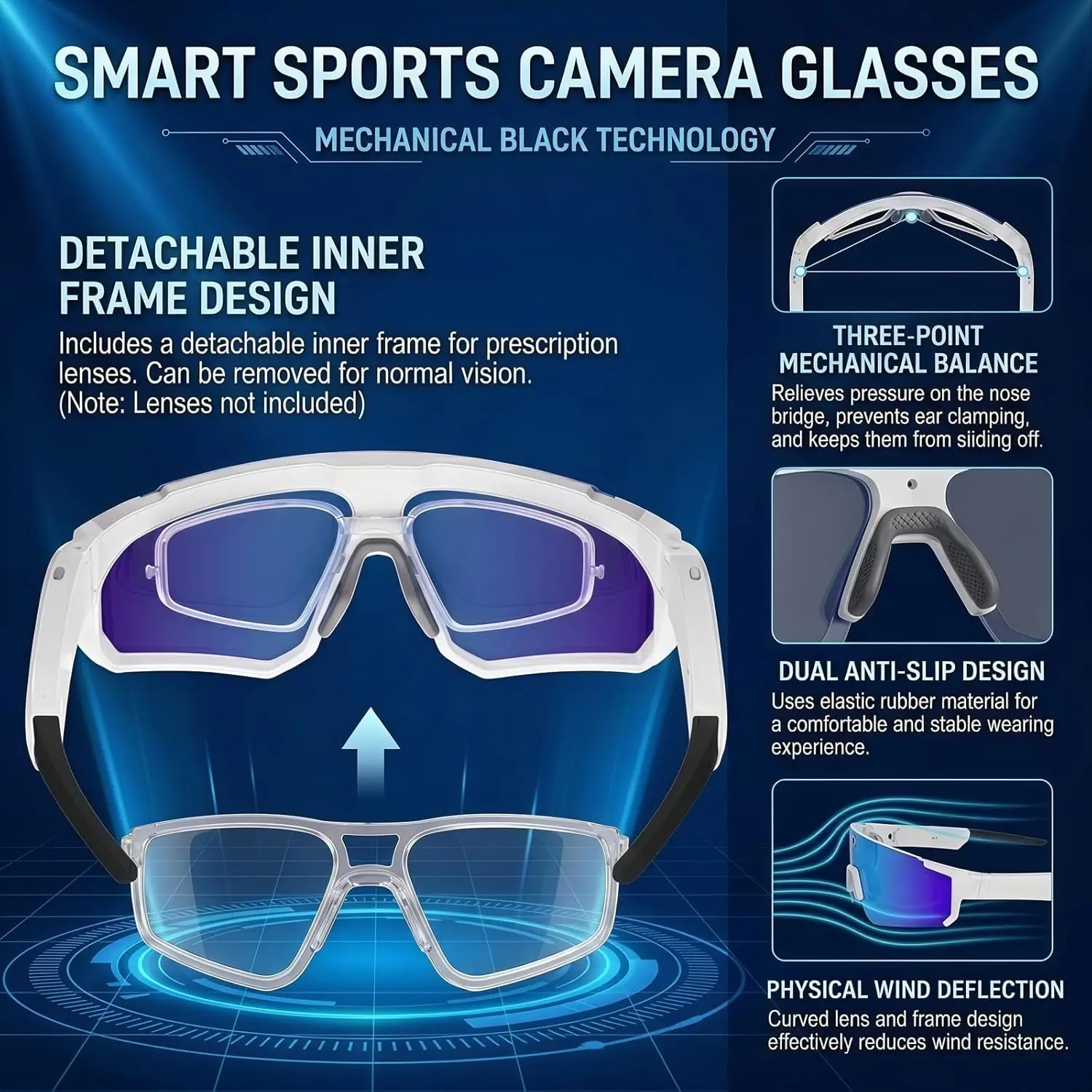 AI Voice Translation Smart Glasses – 1200P Camera Video Recording, Bluetooth & WiFi, Anti-Shake Polarized Lens Sports Sunglasses 4