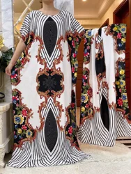 Muslim Batik Cotton Fabric Dresse with Big Scarf For Women 2023 Summer Short  Sleeve Femme Robe African  Traditional Abayas