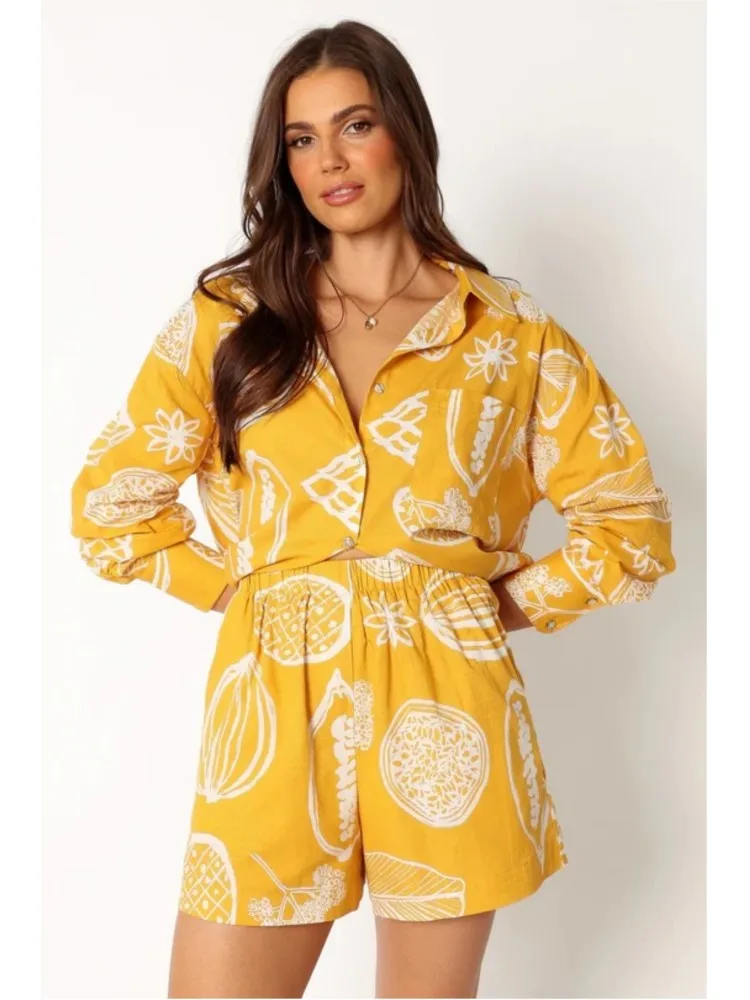 2 Piece Sets Women Outfit Summer Print Two Piece Set Women 2024 New Long Sleeve Shirts Shorts Sets Fashions Party Beach Vacation