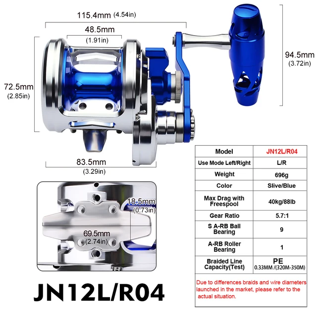 PROBEROS 5.7:1 Jigging Reels Blue&Silver Color (Left/Right-Hand