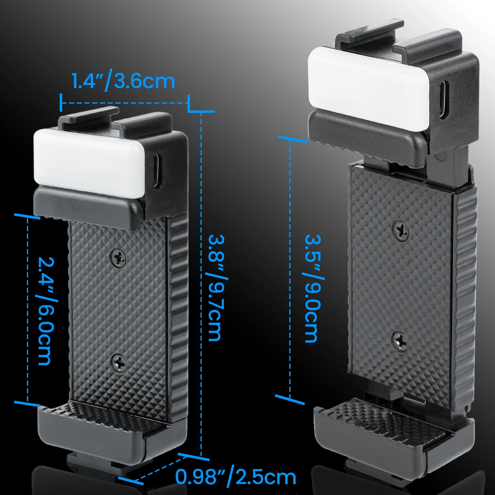 WEYLLAN Cell Phone Holder Clamp Phone Tripod Mount Cold Shoe Mount PM2-L Bracket Clip with LED Light for Monopod Selfie Stick