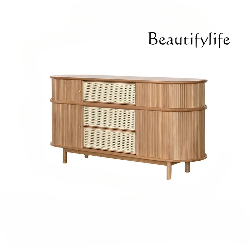 

Japanese-Style Solid Wood Rattan Sideboard Cabinet Entrance Cabinet Vintage Shutter Side Cabinet B & B Drawer Locker