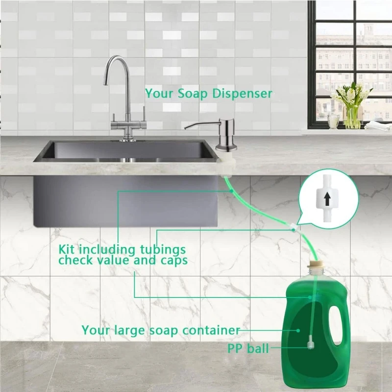 Sink Liquid Soap Dispenser Extension Tube Kit Black/White Built-in Emulsion Pump Head Silicone Tube Bathroom Kitchen Cleaner 2