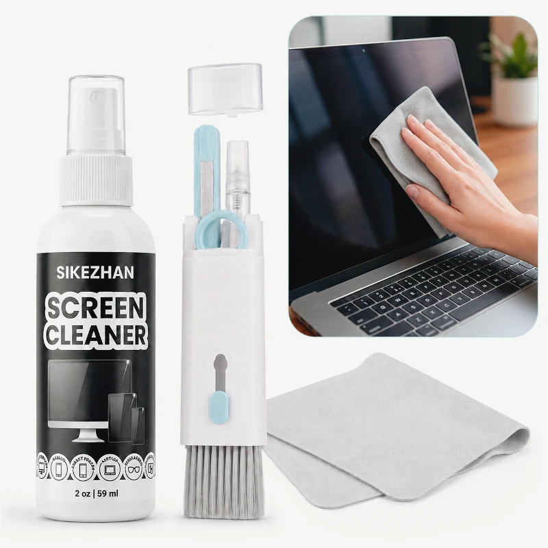 Portable 2oz Streak-Free Screen Cleaner Kit with Brush and Cloth