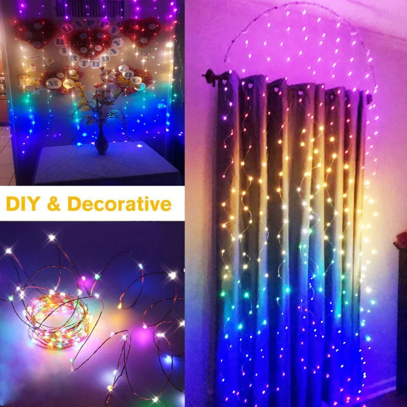 String LED Light Outdoor Remote USB 8 Mode Flash Curtain Garland LED