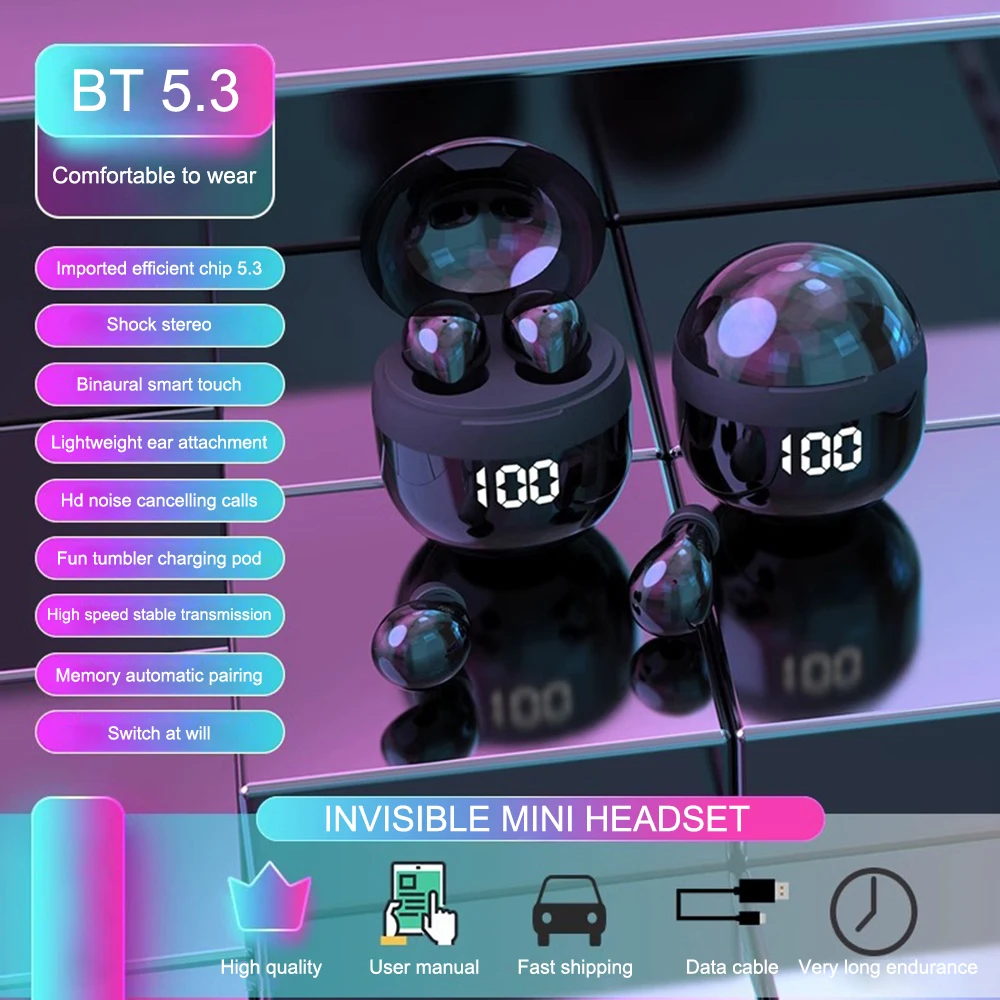 Mini Invisible Headphones Wireless Bluetooth HiFi Sound Earphones Sleep Comfortable to Wear with Mic Smart Touch Headset Earbuds