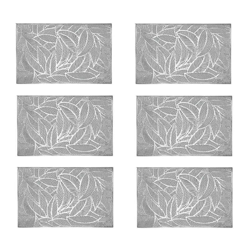 

6Pc Rectangular Leaves Insulated Placemats High-End Hotel Dining Restaurant Table Mat Decoration Hollowed-Out Placemat