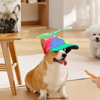 Dog Propeller Hat Pet Outdoor Sports Hats With Ear Holes Dog Hat Rainbow Helicopter Top Hat For Small Dogs Puppy Cats Supplies 2