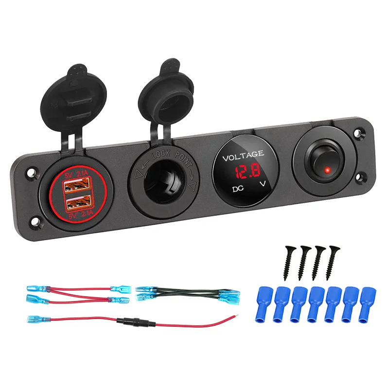 Chargeur USB Double QC3.0 + Voltmètre + Interrupteur - 12V/24V Pour Voiture, Bateau, Camping-car