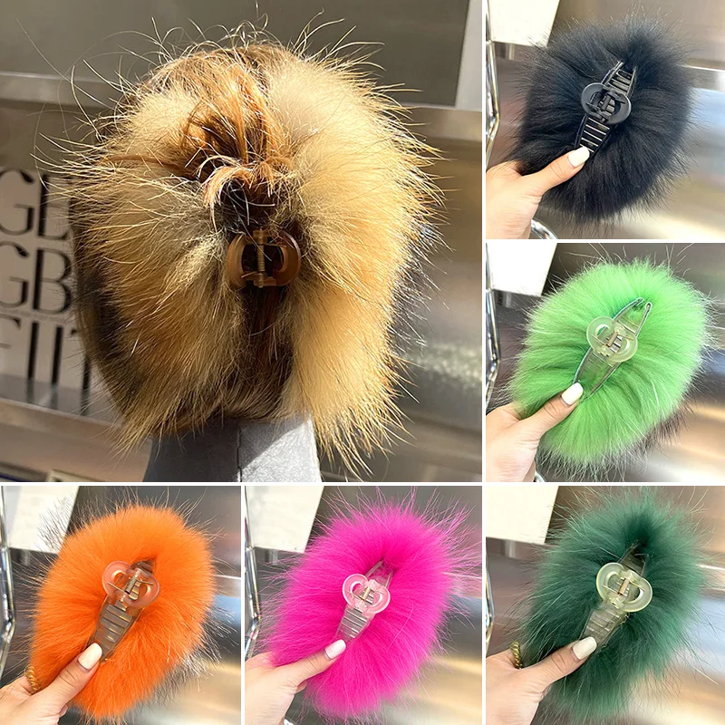 

Large Grab Clip Real Raccoon Clip Back Head Plate Hair Clip Headdress Solid Color Fashion Senior Sense Hair Accessories Photo