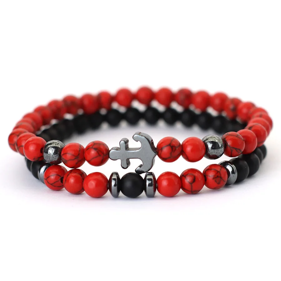 Einzigartige 2 Teile/satz Anker Armband Für Männer 6mm Natürliche Howlith Tiger Augen Stein Armband Homme Healing Schmuck Set geschenk Für Ihn – Detail 14