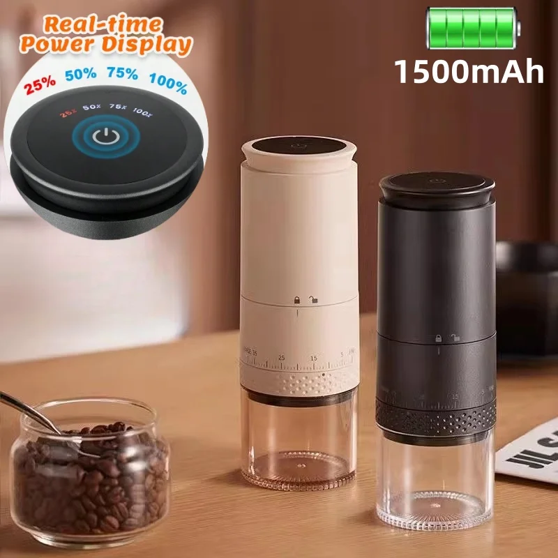 New 1500mAh Electric Coffee Grinder Externally Adjustable Type-C Charging Coffee Burr Grinder Bean Grinding Machine Coffee Maker