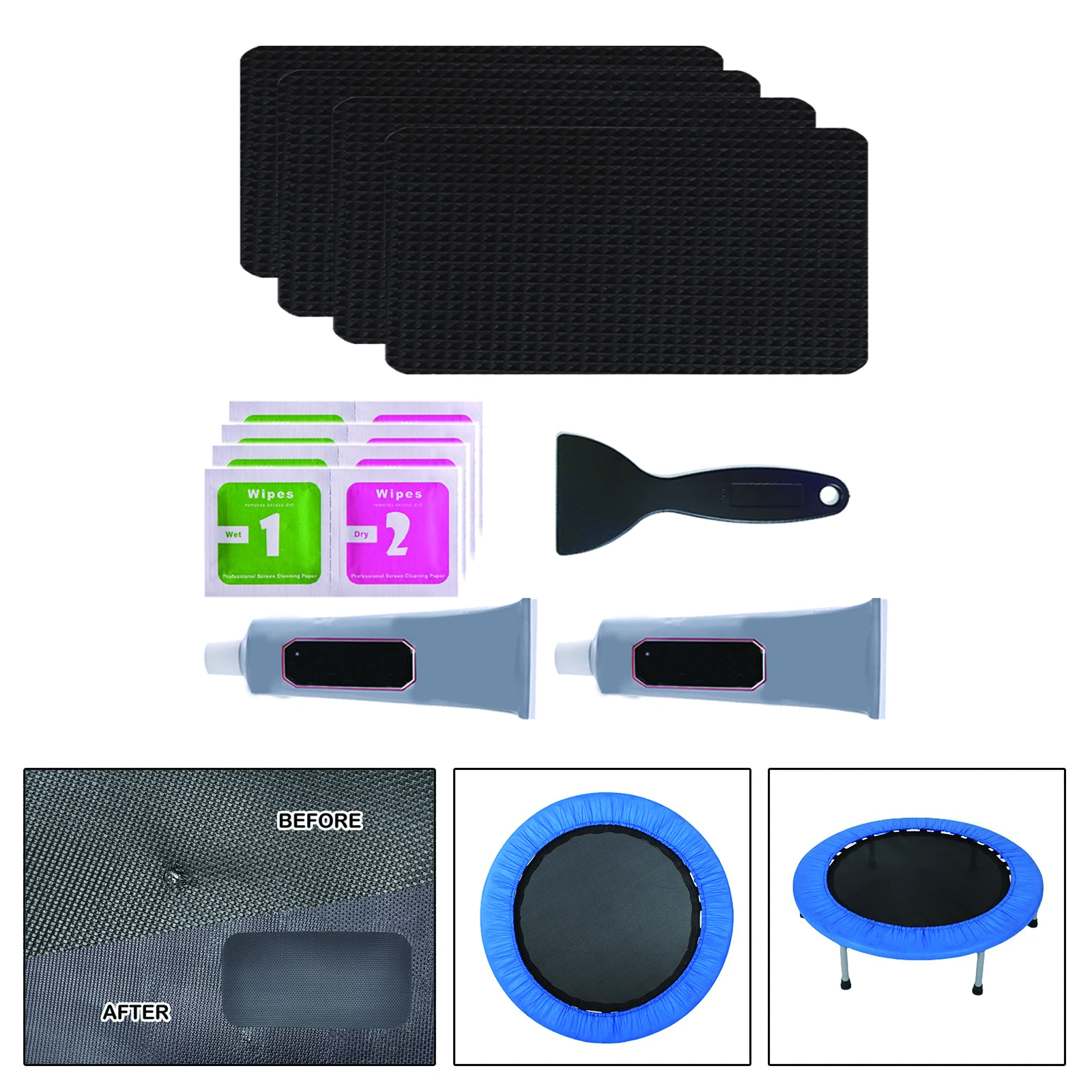 Trampoline Repair Kit with Glue Fixing Parts Trampoline Mat Tear Accessories Replacement Rectangular Repair Patches 16cmx24cm trampoline repair kit