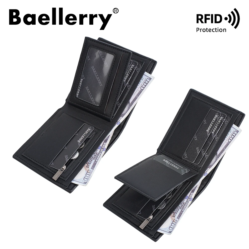 Baellerry Ultra Thin Men's RFID Blocking Wallet with Zippered Coin Pocket, Slim Minimalist Anti-Skimming Bifold Card Holder for