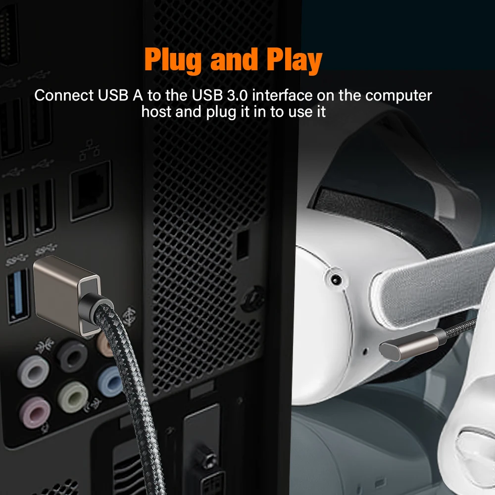 Versatile 5M Elbow USB 3 Charging and Data Cable - USB Type A/C to C
