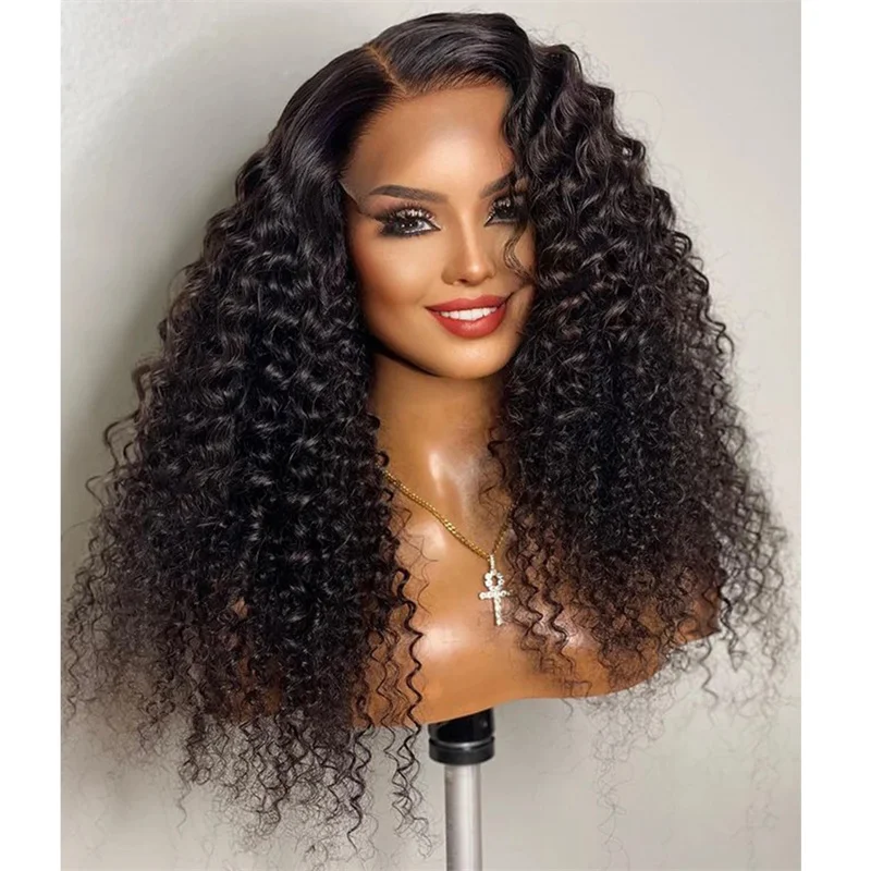 

Middle Part Preplucked Glueless 26" 180%Density Long Black Kinky Curly Lace Front Wigs For Women Baby Hair Heat Resistant Daily