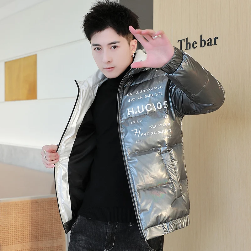 New 2023 Autumn Winter Glossy Hooded Cotton-Padded Jackets Men's Casual Waterproof Thicken Parkas Outwear Slim Shiny Warm Coats