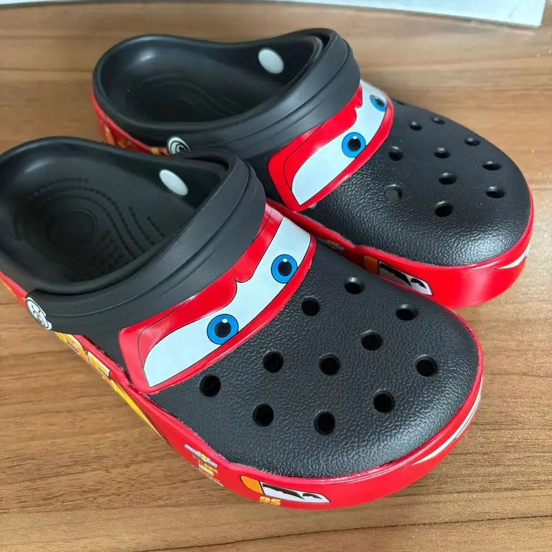 Disney Mcqueens Pixar Cartoon Solid Waterproof Adult Slippers Outdoor Sandals Casual Breathable Ankle-Wrap Eva Red black Shoes