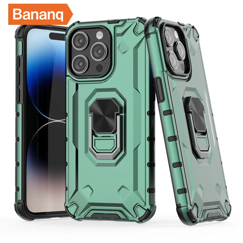 Bananq Shockproof Metal Ring Holder Back Case For iPhone 15 14 Plus 13 Pro Max Magnetic Stand Phone Cover_voghion.com