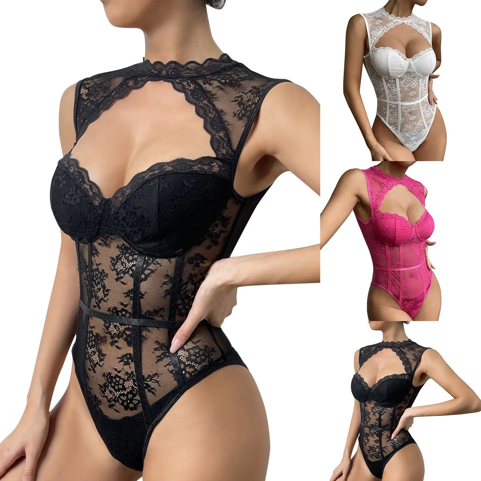 

Lace Shapewear Bodysuit Women Tank Tops V Neck Going Out Thong Body Suits Bodysuit Lingerie Mesh Sexi Exotic Apparel