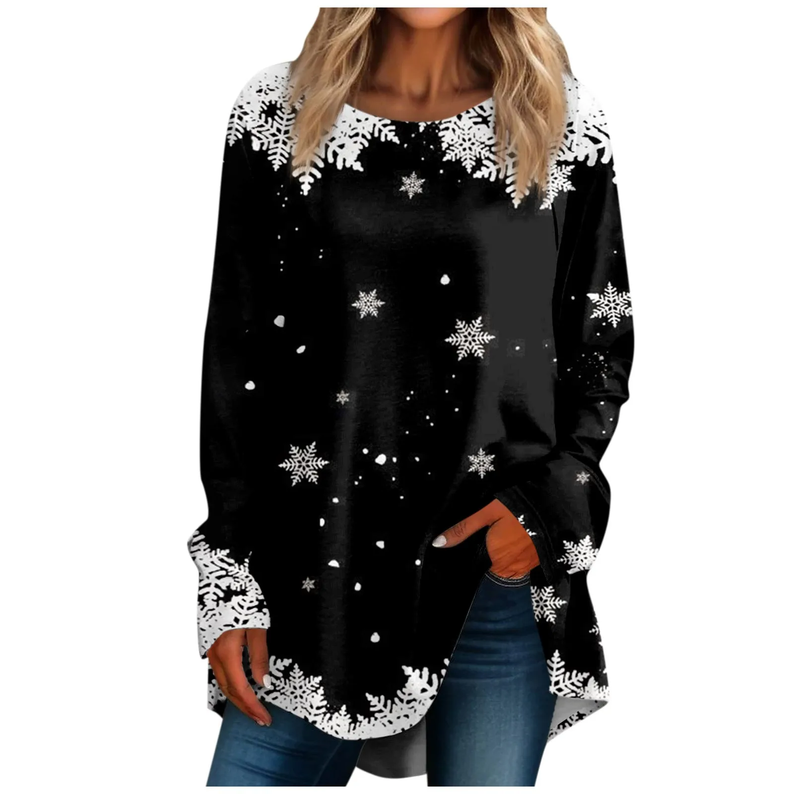 

Christmas Graphic T Shirts Women's Casual Long Sleeve Tops Tound Neck Tees Female Fall Autumn Tops Christmas Daily Pullovers