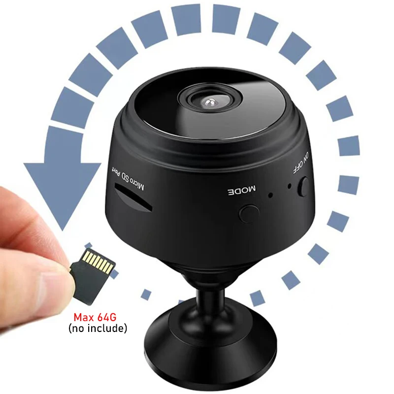Micro caméra WiFi HD 1080P autonome avec infrarouge invisible mémoire  microSD 32Go