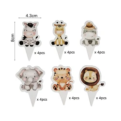 Wild Jungle Safari Party Tableware Set - Disposable Plates, Cups, Napkins, and Tablecloth - As picture show (24pcs cupcake topper)
