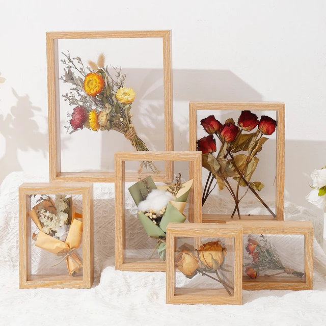 Cadre photo en bois de fleurs séchées, cadre photo transparent, décoration  d'intérieur - AliExpress