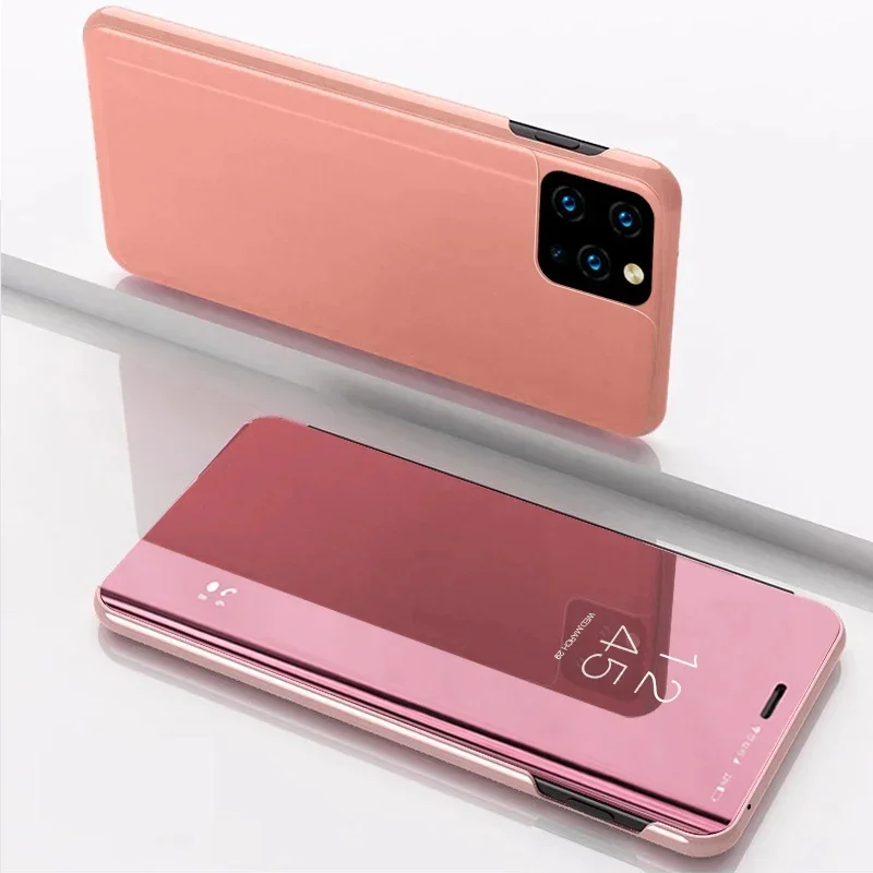 Sleek Mirror Flip Leather Phone Case with Stand Holder
