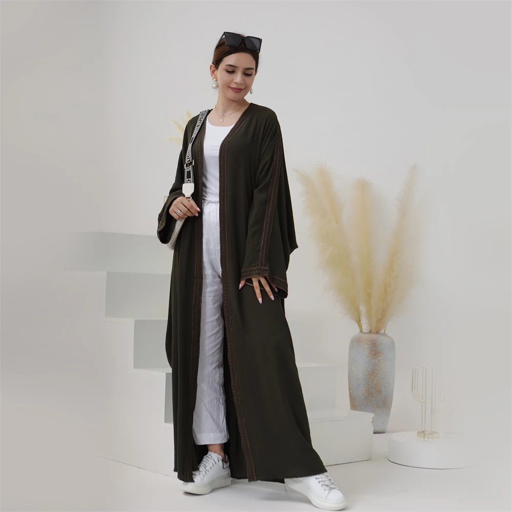 

Modest Abaya Muslim Women Open Cardigan Maxi Dress Turkey Arabic Kaftan Dubai Bat Sleeve Casual Robe Eid Ramadan Kimono Jalabiya