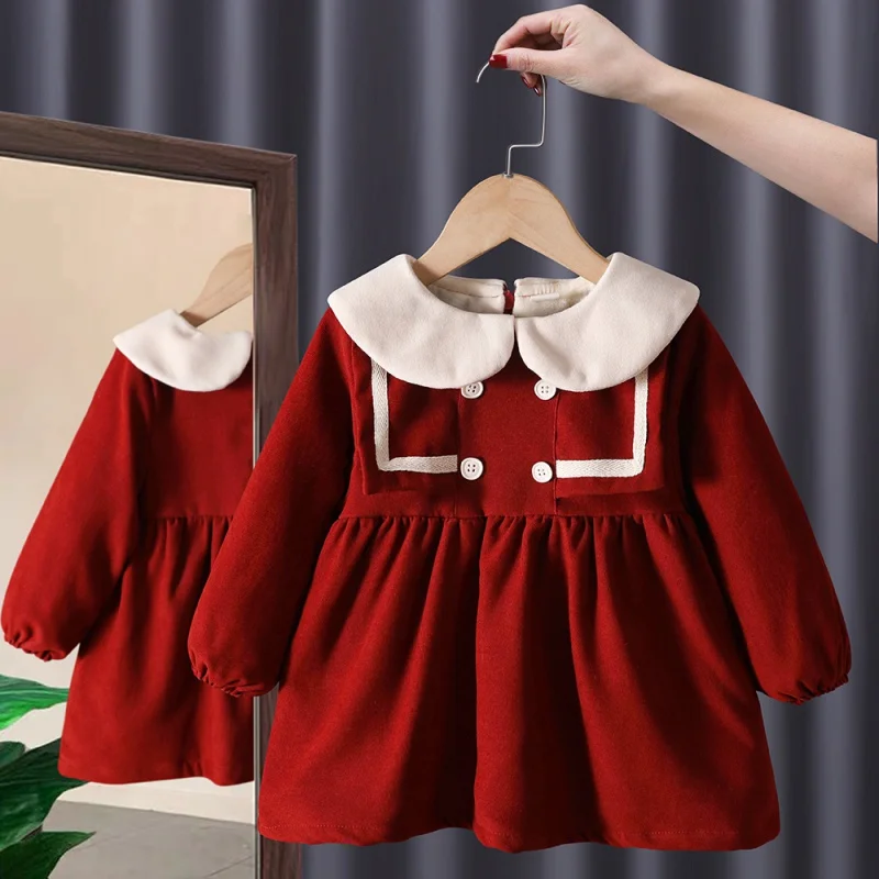 

Children Shirt Autumn and Winter Clothing Velvet Padded Dress Red New Style Chinese New Year Western Style Korean Style Cute Dol