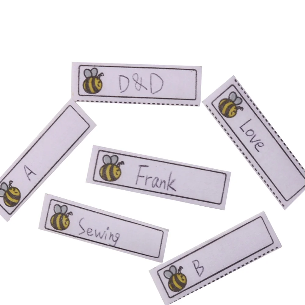 Clothing Labels Name Tags Garment Labels 100/200Pcs Washable Iron On Name Labels + 1pc Free Pen Bee Pattern Labels For Clothes For Child DIY